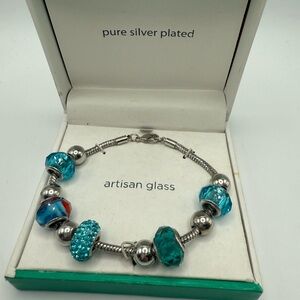 JCPenney Silver Plated Bracelet with Blue and Red Accents